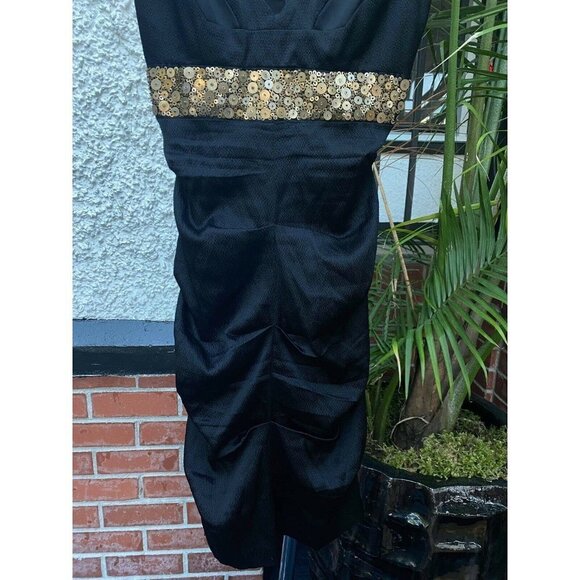 Nicole Miller Evening Womens XS Black Dress Formal Satin Stretch Silk Sequin - Picture 4 of 5